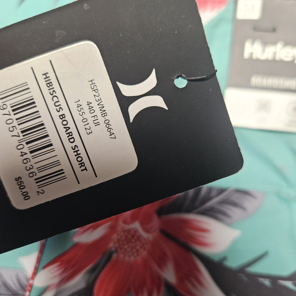 Hurley Teal and Red Floral Board Shorts - Picture 3 of 3